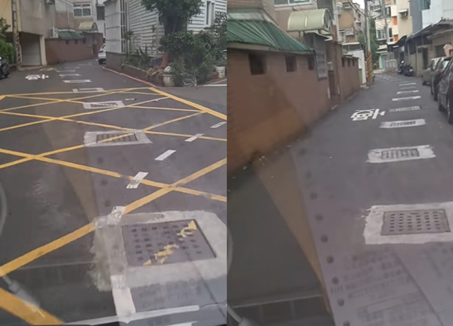 驾驶路过高雄市凤山区青年路2段某巷弄内，然而短短16秒的影片竟然有29个水沟盖，网友匪夷所思「常淹水吗？」。（翻摄自脸书爆废公社）