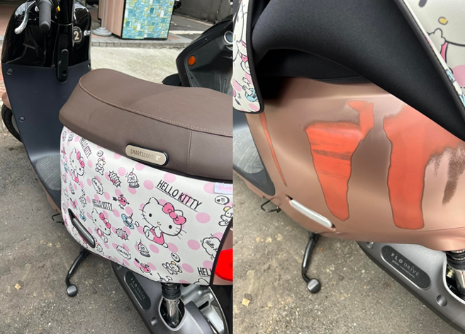 正妹因保护爱车，便帮爱车装上保护套，岂料，1个月后掀开保护套后，竟然掉漆了。（翻摄自脸书爆废公社）