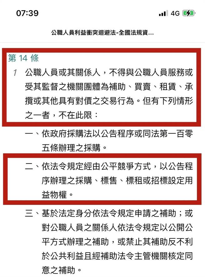 公职人员利益衝突迴避法第14条。（摘自全国法规资料库）
