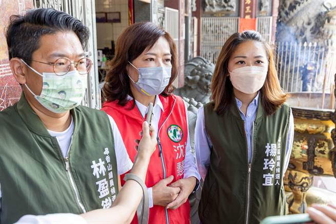 民进党新竹市长参选人沈慧虹不认同高虹安没有政治包袱，表示高虹安背后是国民党前市长许明财、前议长谢文进等旧势力。（王惠慧摄）