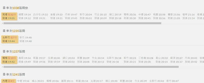 台铁西部北上列车全部延误，最久长达近一小时。(图／台铁官网)