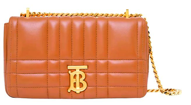 絎縫皮革小型Lola包，楓木棕色6萬9000元。（BURBERRY提供）