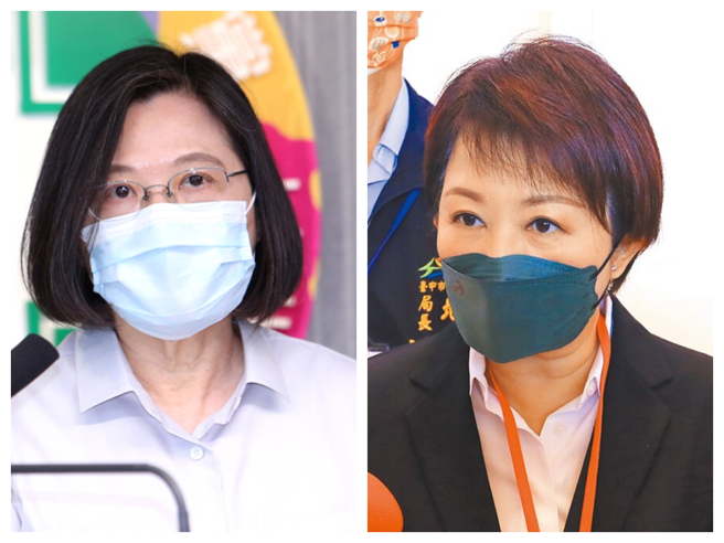 總統蔡英文（左）日前暗批台中市長盧秀燕（右）對市政毫無關注。（本報資料照合成／左圖黃世麒攝、右圖林欣儀攝）
