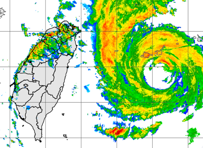 梅花环流庞大，今、明两天影响最剧烈，北台湾首当其衝。（中央气象局提供）