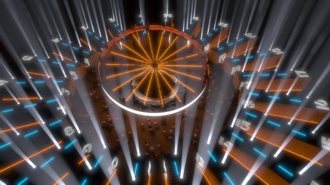 高市府11日晚间公开货柜摆阵的夜间模拟图，加上了绚烂的灯光设计，让港区的晚间愈夜愈美丽。（高市文化局提供／杨舒婷高雄传真）