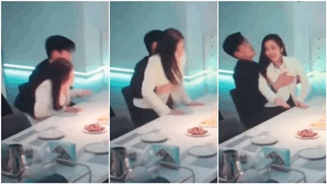 张翰在戏中还将手放在女星王晓晨的胸部上。（图／腾讯视频）