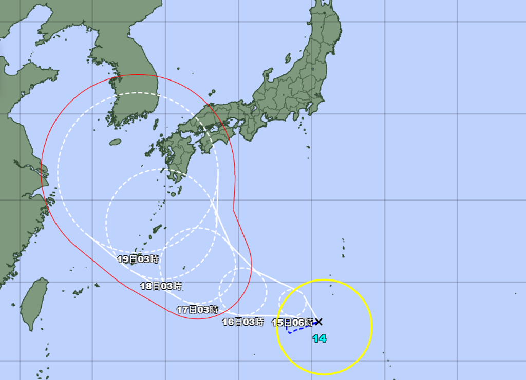 南瑪都生成，預計在琉球北方迴轉，對台影響機率低。（翻攝日本氣象廳）
