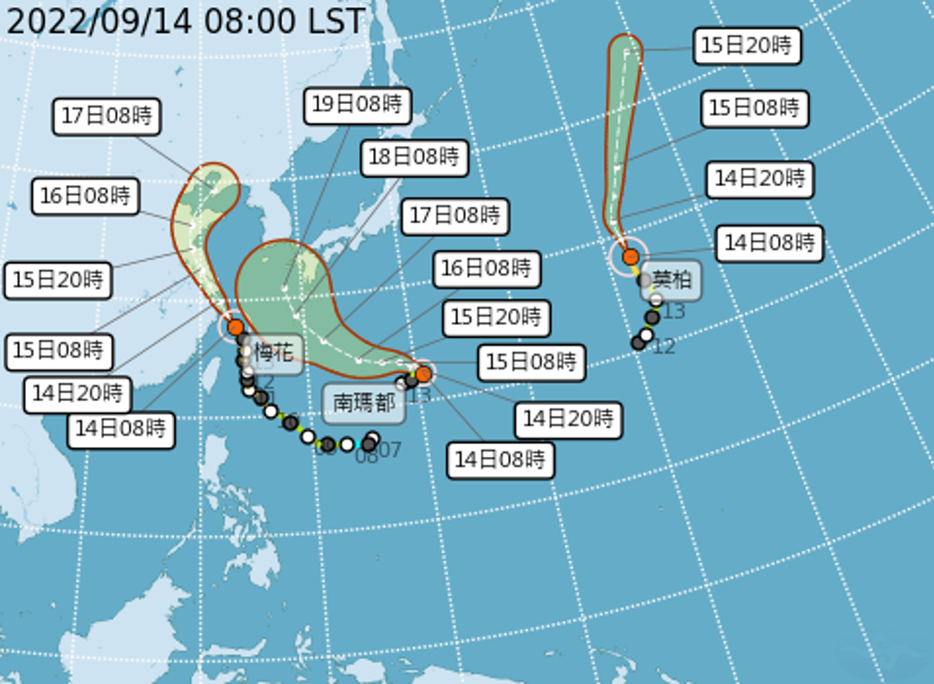 目前太平洋上的3個颱風，都不會直接影響台灣。(翻攝自氣象局)