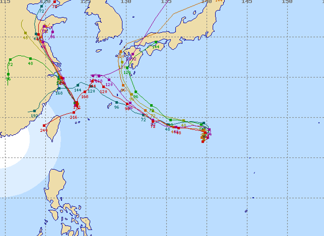 欧洲模式模拟，南玛都会由北往南掉，穿越台湾北部。（翻摄typhoon2000）