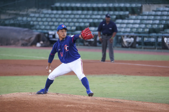 林盛恩5局失1分好投，压制日本队打击、助队夺胜。（中华棒协提供）