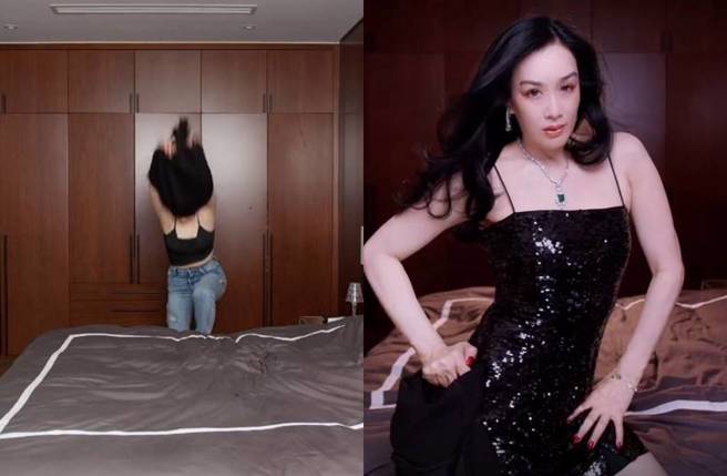 锺丽缇直接在镜头前脱衣变装。(图／取自锺丽缇抖音)