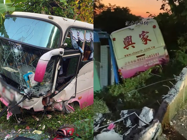 乘客事后质疑司机在摔落前完全没减速，直接斜切路面，司机则解释，他当下发现汽动帮浦已没气可煞，无法踩煞车之下只能往边坡衝去。（翻摄照片）