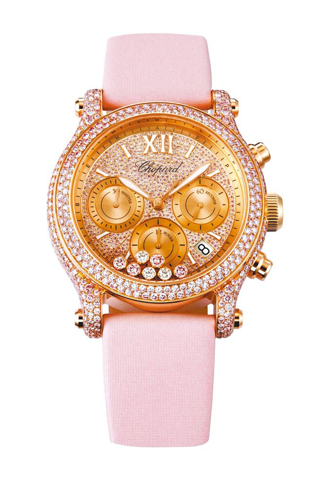 蕭邦Happy Sport系列粉紅鑽石珠寶表，具計時碼表功能，940萬9000元。（CHOPARD提供）