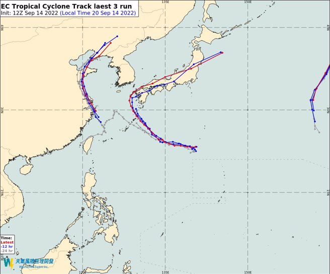 「南玛都」台北东方1880公里之海面上，向西北西进行，未来较可能朝日本方向前进，但周末后路径变化大，须持续关注。(翻摄自彭启明脸书)