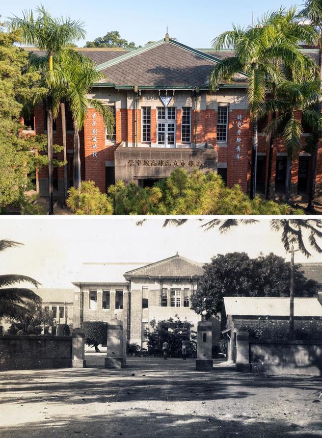 格局对称方正的宏伟红楼，是许多人对雄中的第一印象。「红砖折衷式」的双层楼房建于创校初期，见证着高雄青年学子的春春岁月。(图片提供/上图：高雄市立歷史博物馆、下图：高雄中学)
