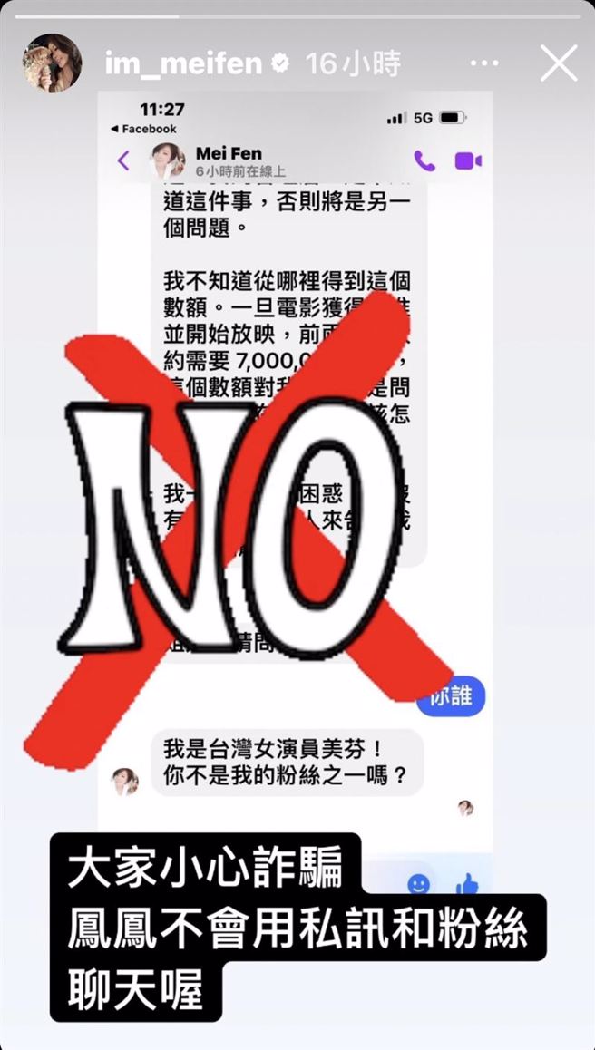 陈美凤公开「假陈美凤」和粉丝的对话纪录。(图/陈美凤 脸书)