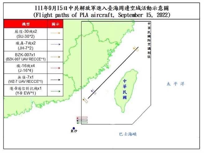 中共機艦進台海周邊活動示意圖。國防部提供