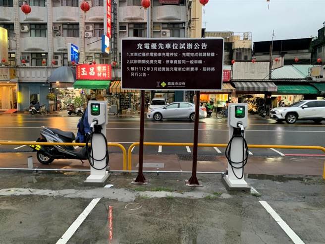 嘉义市民族路及吴凤北路口的委外公有停车场，今年建置电动汽车充电桩。（嘉义市政府提供／廖素慧嘉市传真）