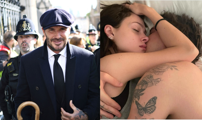 贝克汉站了13个小时漫长等待，远在美国的儿子和儿媳竟大晒滚床照，被大批网友骂爆。(图/路透、截自@nicolaannepeltzbeckham IG)