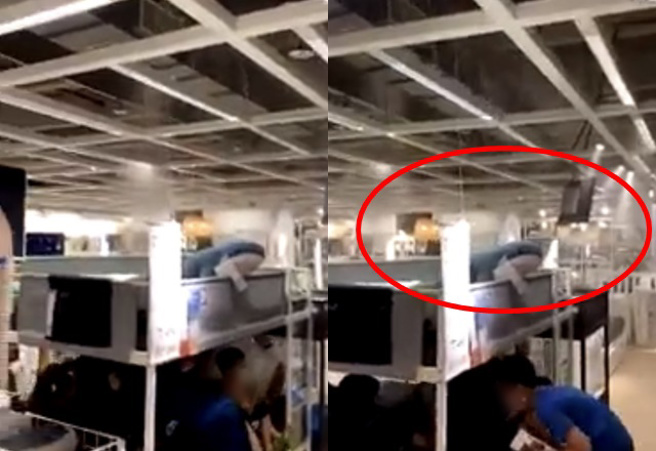 规模6.8强震！ 新庄IKEA水管破裂。（图／翻摄自脸书爱新庄我是新庄人）
