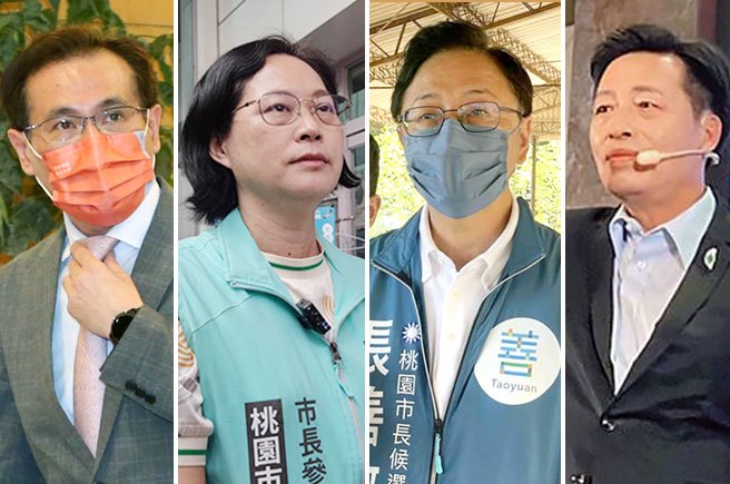 图为民进党郑运鹏(左起)、民眾党赖香伶、国民党张善政、、无党籍郑宝清，4人竞逐桃园市长。(资料照/合成图)