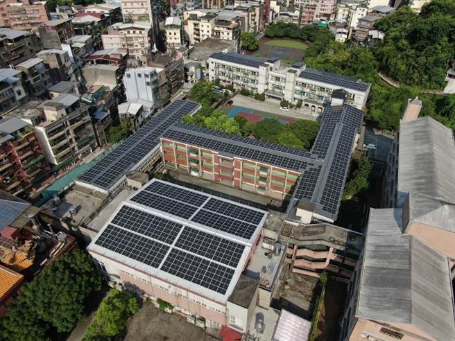 基隆市政府推动「校园装设太阳光电系统」计画，于全市56处国中小校区屋顶，装设太阳能光电板，预计今年10月建置完成。基隆市政府推动「校园装设太阳光电系统」计画，于全市56处国中小校区屋顶，装设太阳能光电板，预计今年10月建置完成。（基隆市政府提供／陈彩玲基隆传真）