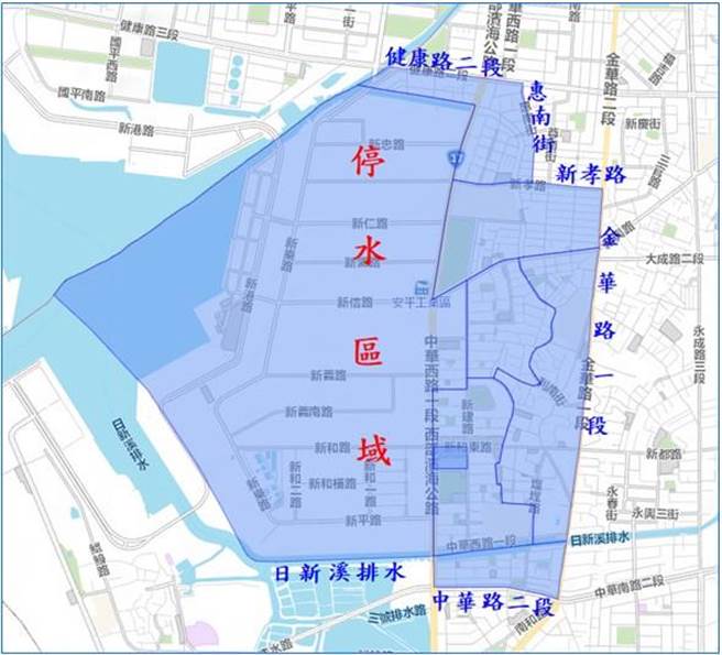 台水公司公布24日安平工業區將停水20小時，影響約1萬多戶。（台水公司提供／程炳璋台南傳真）