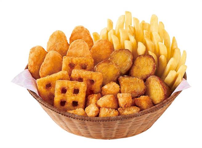 摩斯汉堡「派对点心盒」包含薯饼、鸡块等多款炸物，299元。（摩斯汉堡提供）