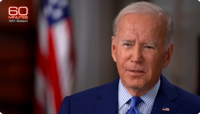 拜登近日接受媒體訪問時再次承諾美國將在中國入侵台灣時出兵防衛台灣。（圖／60minutes畫面截圖)