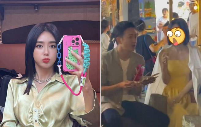 秦岚最近被拍到在等戏时，坐路边吃串烤。（图／微博@秦岚）