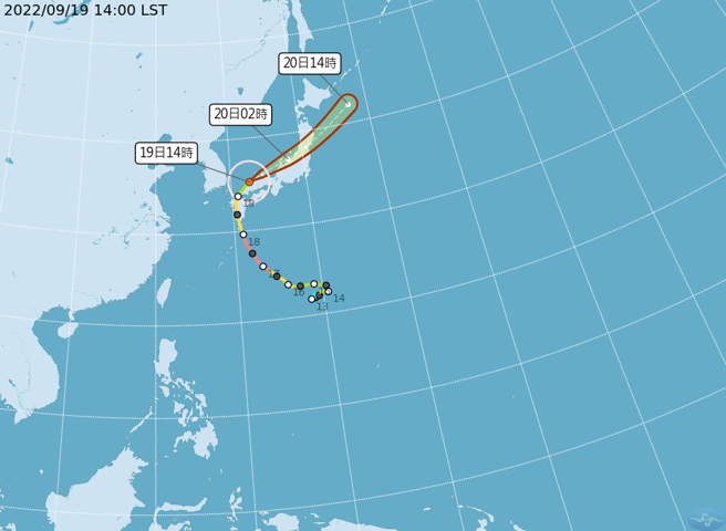 南玛都目前正往以每小时44公里速度，向东北东进行。（翻摄自气象局）