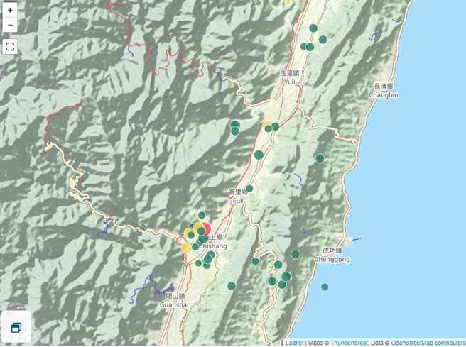 池上以南地震多，有往北移动的趋向，却从19日开始没什么地震。(翻摄自气象局地震测报中心)