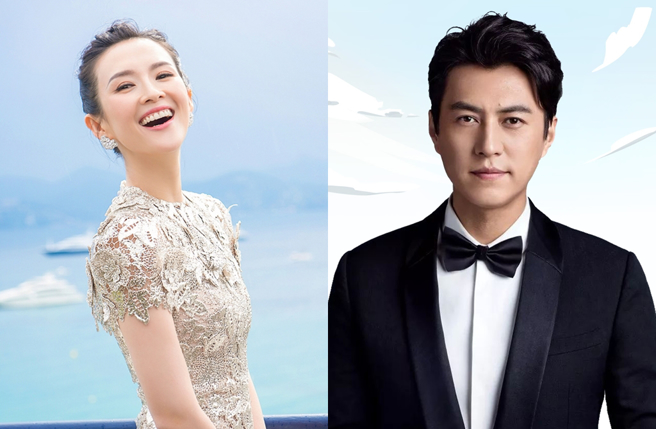 女星章子怡（左）和靳東被拍深夜獨處（右）。（圖／微博）