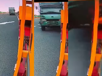 拖吊車停路肩遭貨櫃車「硬上」 驚悚19秒片網：睡著了？