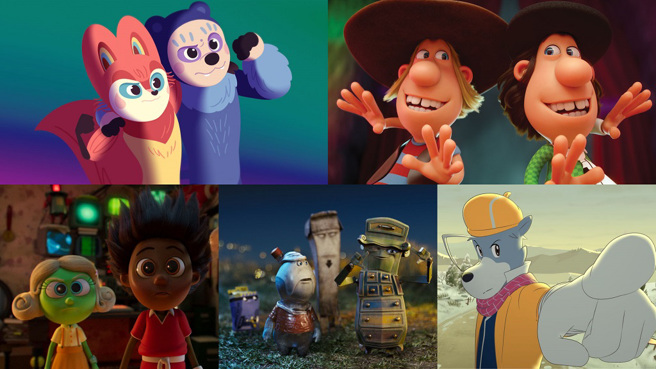 親子家庭長片推薦片單，由上到下，由左到右為《特務森友會》、《ㄎ一ㄤ爆好麻吉》、《艾倫的電波冒險》、《垃圾總動員》、《大偵探福爾摩斯：逃獄大追捕》。(圖／台中市影視發展基金會提供)