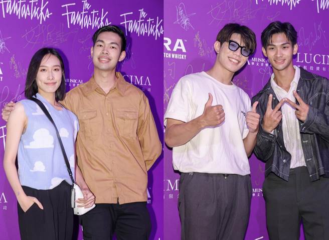 陈大天和女友刘朴以及原子少年夏浦洋及陈峻廷一起看音乐剧。（罗永铭摄）