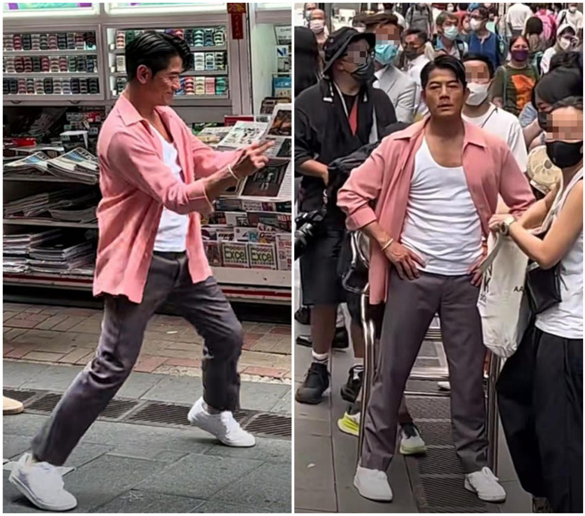 郭富城在香港进行拍摄工作，被路人巧遇。（图／微博）