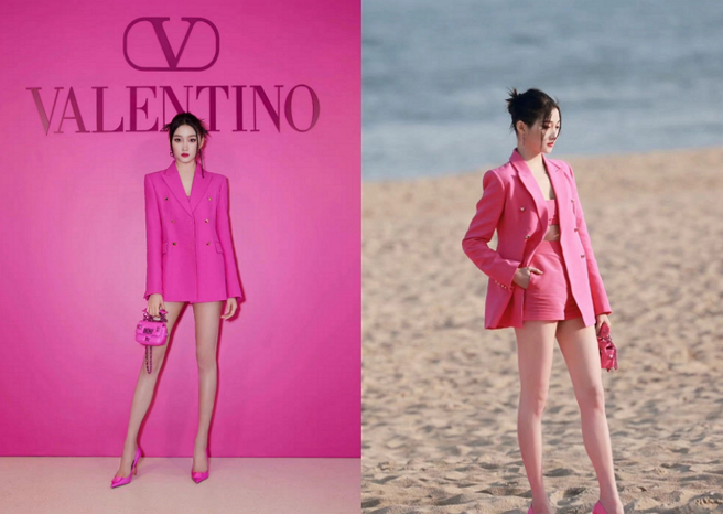 關曉彤一套「下身失蹤」穿搭現身時尚秀，逆天長腿驚豔全場。(圖/ 摘自微博)