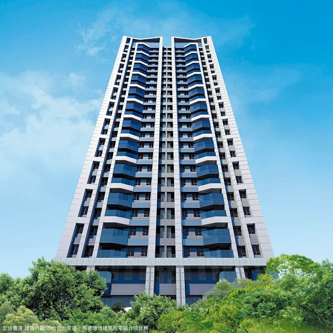 老字号宏国关系事业近期在塭仔圳重划区推出地标作品「宏道丰滙」。图／业者提供