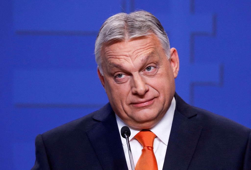 匈牙利总理奥班（Viktor Orban） 在布达佩斯议会选举后的新闻发布会资料照。（路透社）