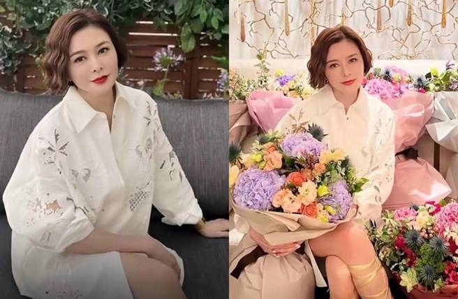 关之琳被鲜花环绕。(图／取自微博)