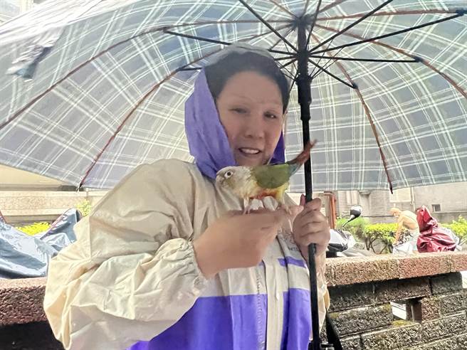 姜女尋獲愛鳥後喜極而泣。（陳彩玲攝）