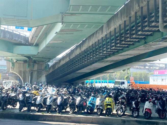 烏日高鐵車逢假日周邊停滿機車。（烏日警分局提供／馮惠宜台中傳真）