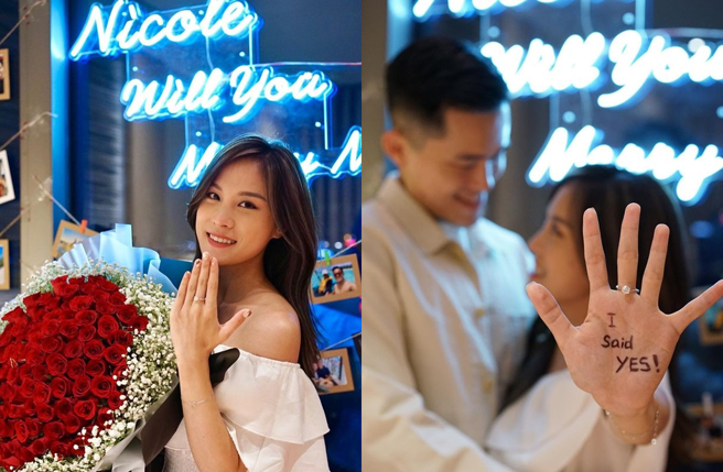 丘静雯将回答写在手上，甜蜜氛围满满。（图／翻摄自Instagram／Nicole Yau 丘静雯）