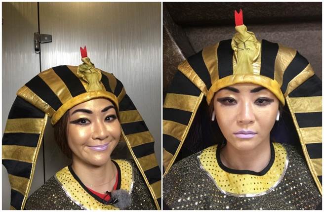 花花曾在《综艺三国智》里脸涂金粉Cosplay埃及艷后，丑到笑喷所有人。（淘禧娱乐提供）