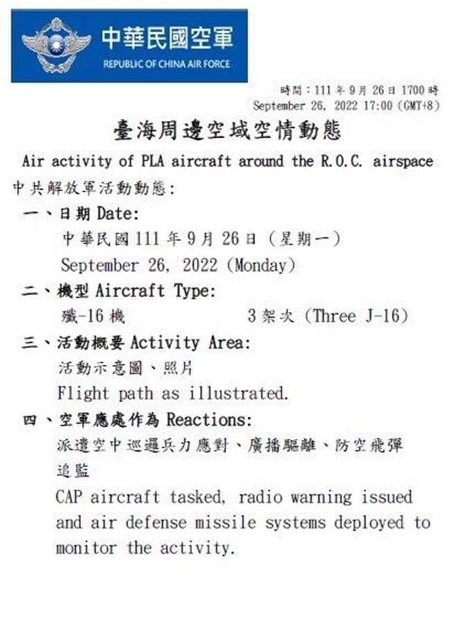 國軍運用任務機、艦及岸置飛彈系統嚴密監控與應處。（國防部提供）