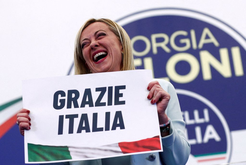 义大利兄弟党（Fratelli d'Italia）党魁梅洛尼（Giorgia Meloni）在赢得26%的选票后宣布获胜 。（路透社）(photo:ChinaTimes)