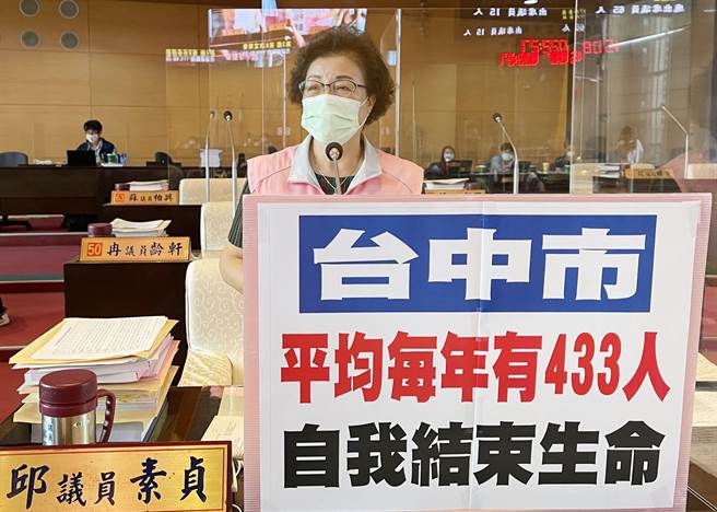 台中市议员邱素贞表示，台中市素有「宜居城市」美誉，却每天都有市民选择自我终结生命，真是一大讽刺。(邱素珍团队提供)
