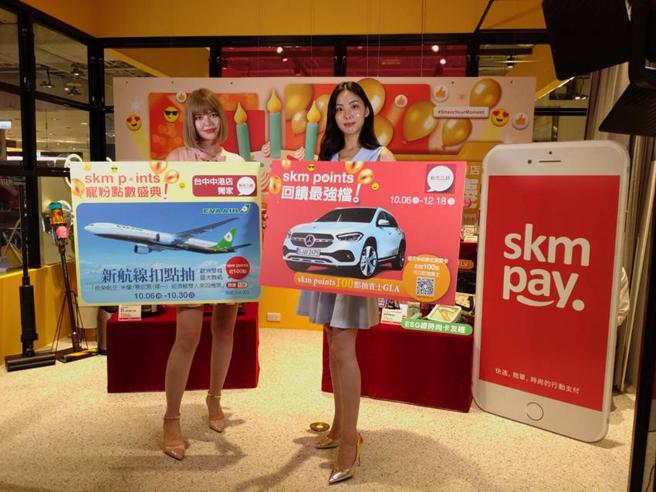 （新光三越会员点数skm points今年首度加入周年庆，扣100点可抽宾士、台中店独家再抽长荣新航线来回双人机票！图／曾丽芳）