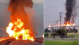 高速公路追撞「瓦斯桶起火連環爆」一片火海 爆炸瞬間畫面驚悚